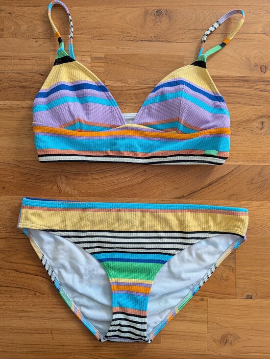 Roxy Other - Roxy Color Jam Textured Striped Bikini Fixed Triangle Top S & Hipster Bottom M
